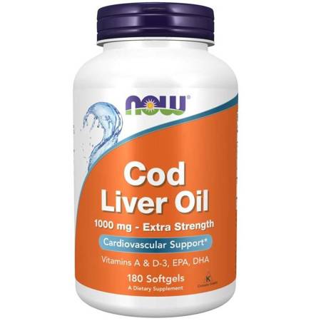 Now Foods Olej z wątroby Dorsza (Cod Liver Oil) Extra Strenght 1000 mg 180 kapsułek