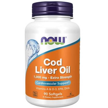 Now Foods Olej z wątroby Dorsza (Cod Liver Oil) Extra Strenght 1000 mg 90 kapsułek